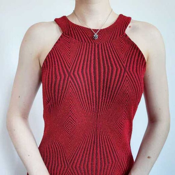 Vintage 90s chic red metallic halter midi bodycon dress - Picture 2 of 8